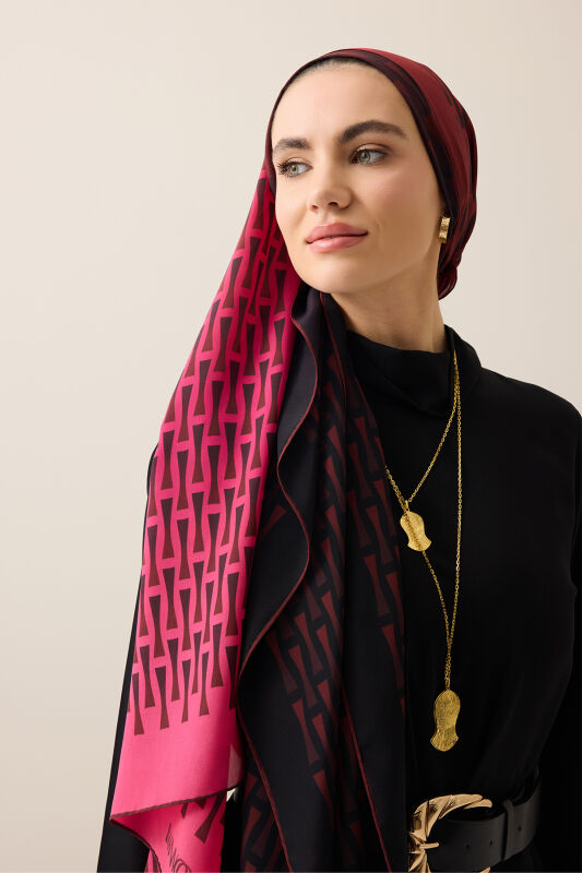  İman I Degrade Bordo İpek Şal 70x210 - 1