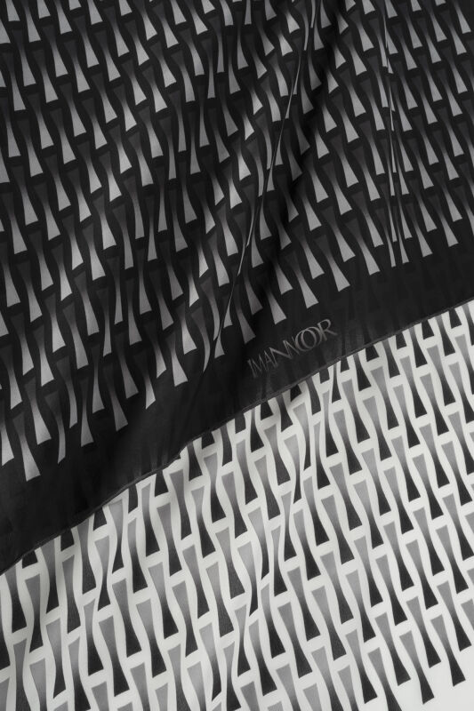  İman I Degrade Siyah-Beyaz İpek Şal 70x210 - 4