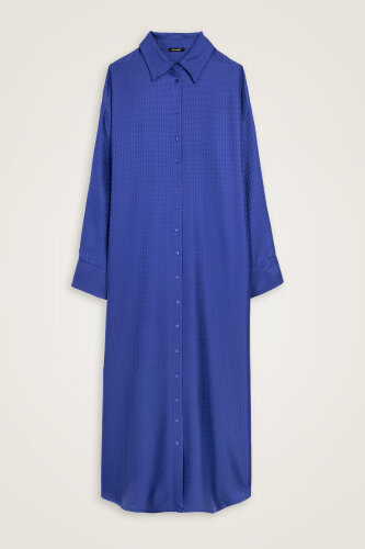 İman I Gece Mavisi Jakarlı İpek Gömlek Elbise - Imannoor (1)