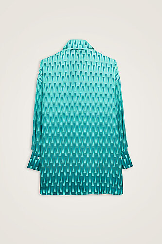 Iman I Gradient Turquoise Twill Silk Shirt - 3