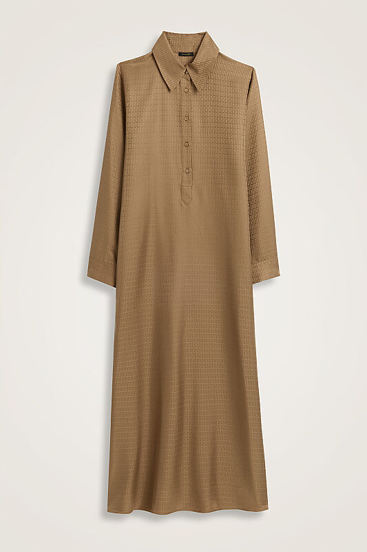 Iman I Haki Jacquard Silk Buttoned Shirt Dress - 1