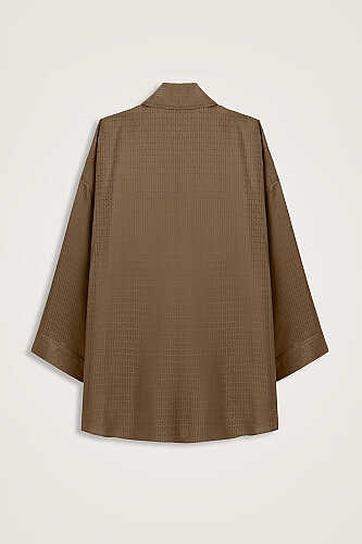 Iman I Haki Jacquard Silk Short Kimono - 3