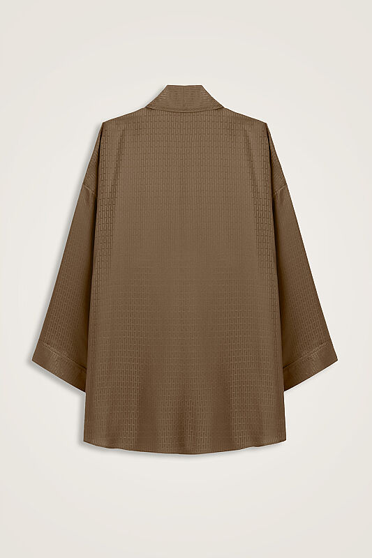 Iman I Haki Jacquard Silk Short Kimono - 3