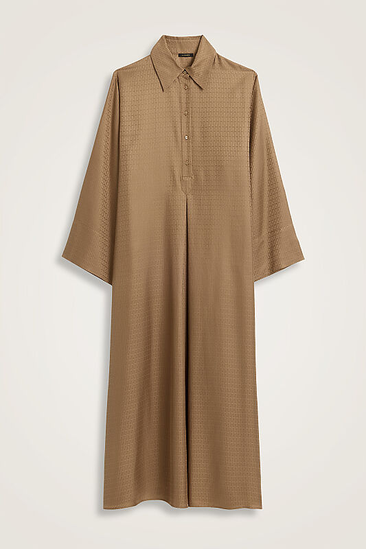 Iman I Haki Pleated Buttoned Jacquard Silk Dress - 1