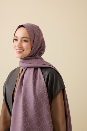 İman I Kafes Gri-Lila Tencel Pamuk İpek Şal 70x200 - 3