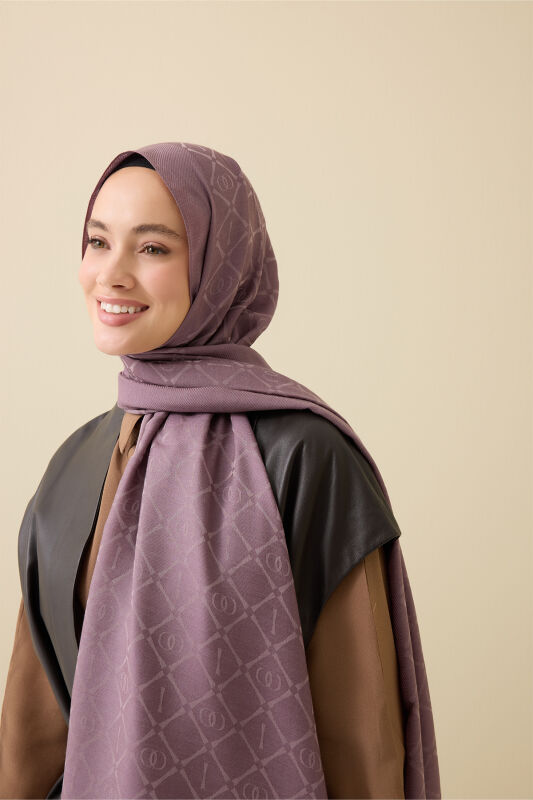 İman I Kafes Gri-Lila Tencel Pamuk İpek Şal 70x200 - 3