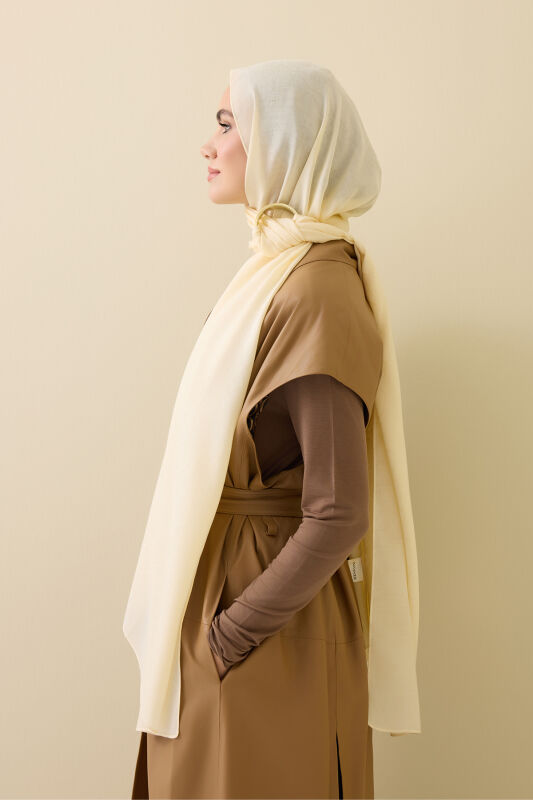 İman I Kafes Krem Tencel Pamuk İpek Şal 70x200 - 5