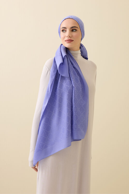 İman I Kafes Menekşe Tencel Pamuk İpek Şal 70x200 - 3