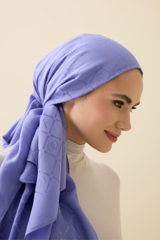 İman I Kafes Menekşe Tencel Pamuk İpek Şal 70x200 - 1