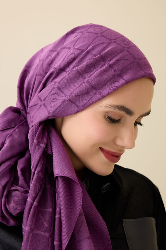 İman I Kafes Mürdüm Tencel Pamuk İpek Şal 70x200 - 6