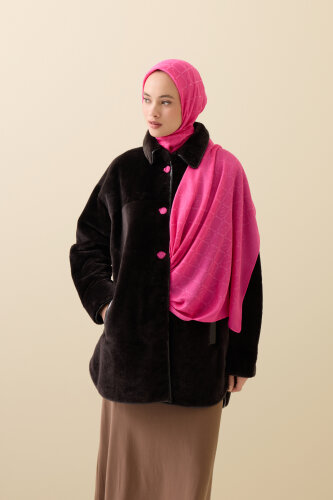 İman I Kafes Pembe Tencel Pamuk İpek Şal 70x200 - 5
