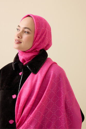 İman I Kafes Pembe Tencel Pamuk İpek Şal 70x200 