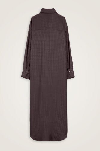 İman I Kahverengi Jakarlı İpek Gömlek Elbise - Imannoor (3)