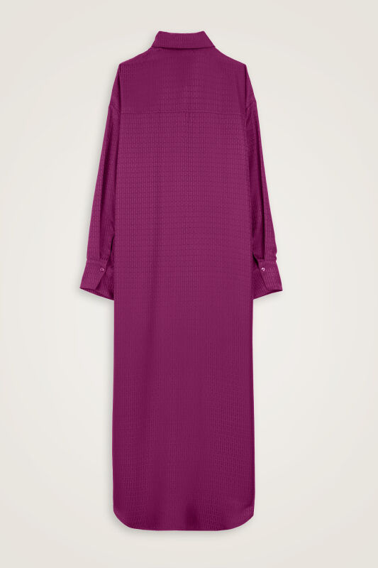 İman I Koyu Mürdüm Jakarlı İpek Gömlek Elbise - 3