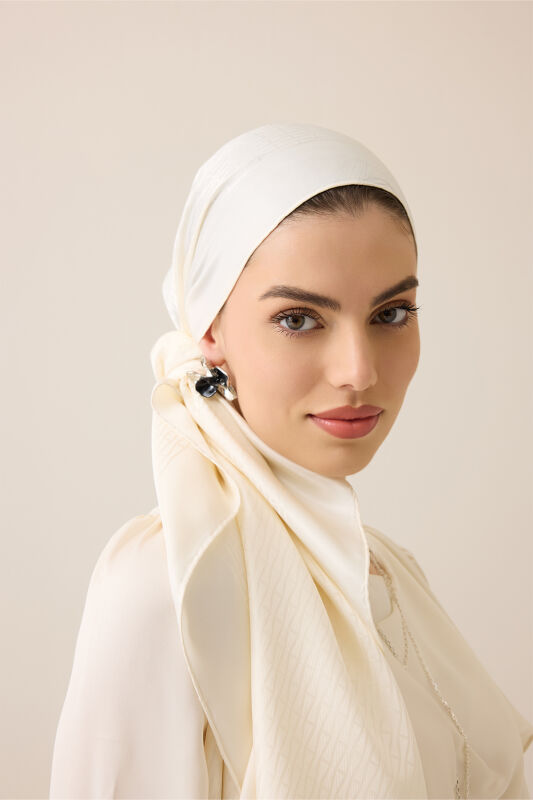 İman I Krem Jakar İpek Gömlek Şalı 70x200 - 3