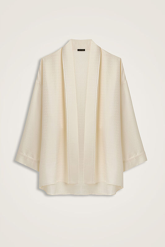 İman I Krem Jakar İpek Kısa Kimono - 1