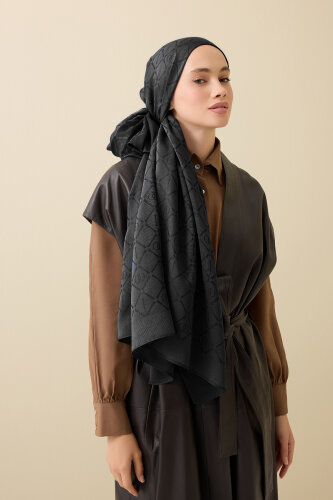 Iman I Lattice Black Tencel Cotton Silk Shawl 