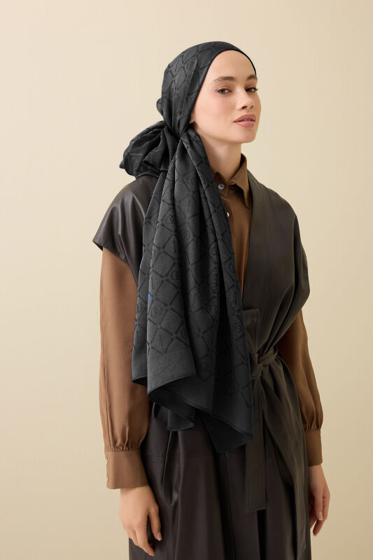 Iman I Lattice Black Tencel Cotton Silk Shawl - 1