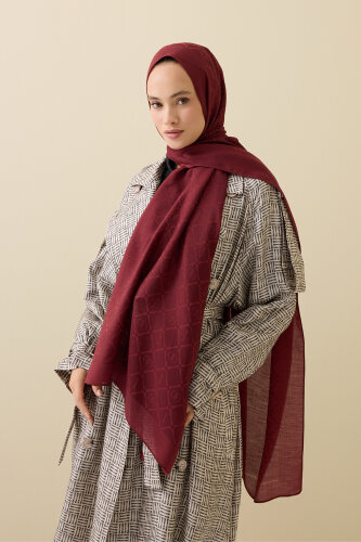 Iman I Lattice Burgundy Tencel Cotton Silk Shawl - 5