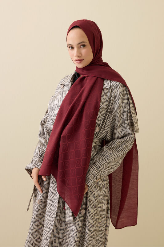 Iman I Lattice Burgundy Tencel Cotton Silk Shawl - 5