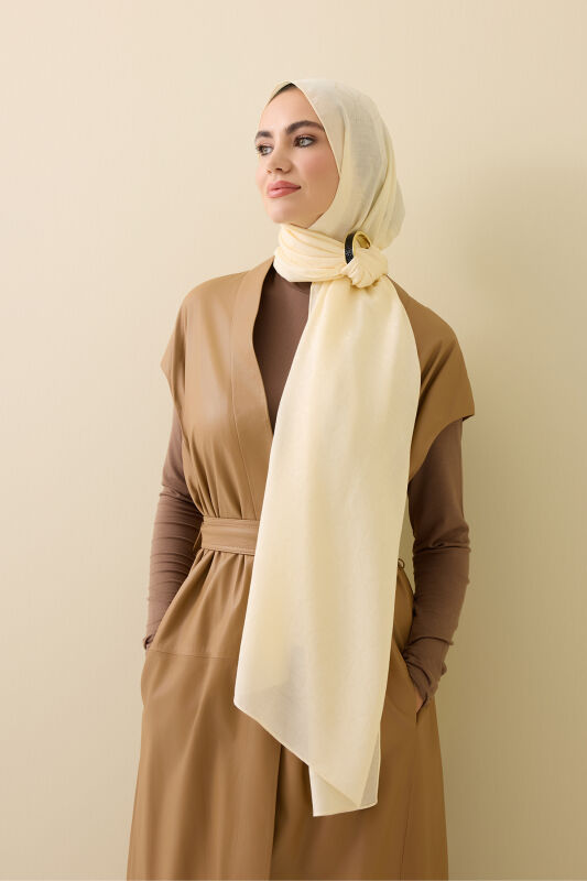 Iman I Lattice Cream Tencel Cotton Silk Shawl - 1