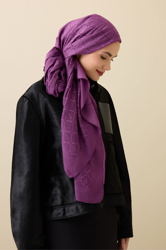 Iman I Lattice Damson Tencel Cotton Silk Shawl - 3