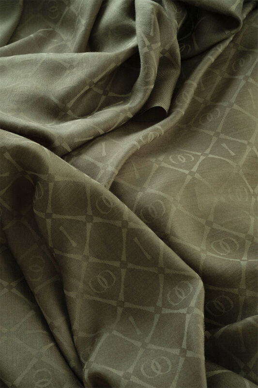 Iman I Lattice Khaki Tencel Cotton Silk Shawl - 4