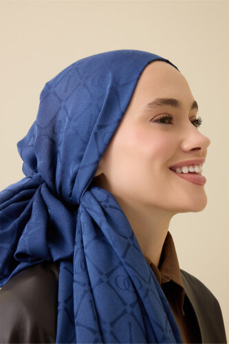Iman I Lattice Navy Blue Tencel Cotton Silk Shawl - Imannoor (3)