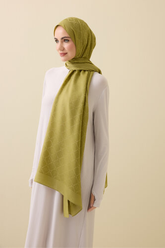 Iman I Lattice Olive Green Tencel Cotton Silk Shawl 