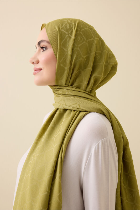 Iman I Lattice Olive Green Tencel Cotton Silk Shawl - 5