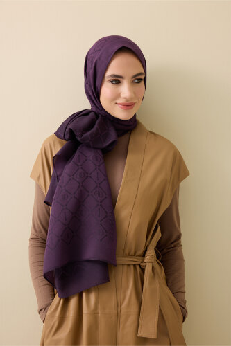 Iman I Lattice Purple Tencel Cotton Silk Shawl - 5