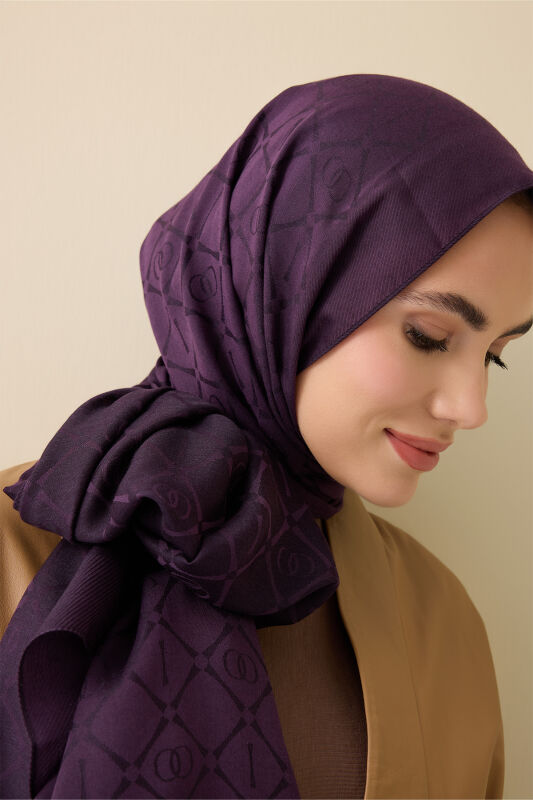 Iman I Lattice Purple Tencel Cotton Silk Shawl - 3