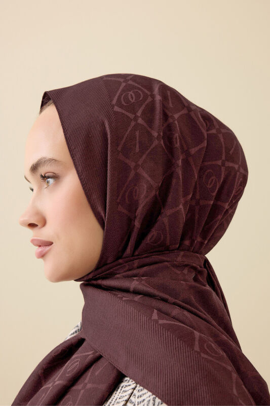 Iman I Lattice Red Brown Tencel Cotton Silk Shawl - 1