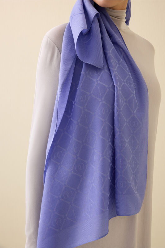 Iman I Lattice Violet Tencel Cotton Silk Shawl - 5