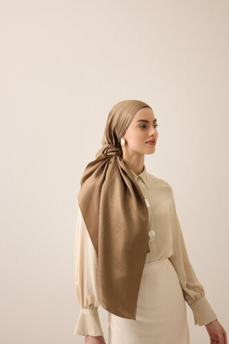 Iman I Light Brown Jacquard Silk Shirt Shawl 
