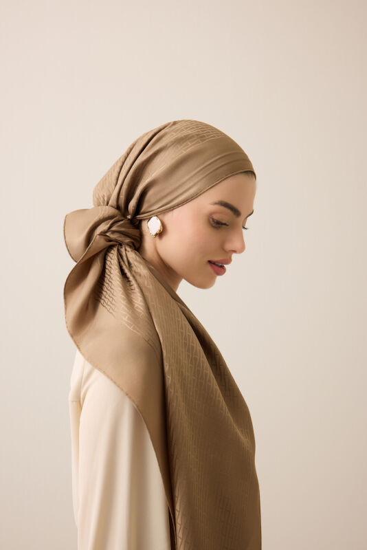 Iman I Light Brown Jacquard Silk Shirt Shawl - 3