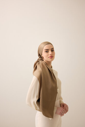 Iman I Light Brown Jacquard Silk Shirt Shawl - 6