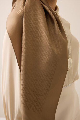 Iman I Light Brown Jacquard Silk Shirt Shawl - 5