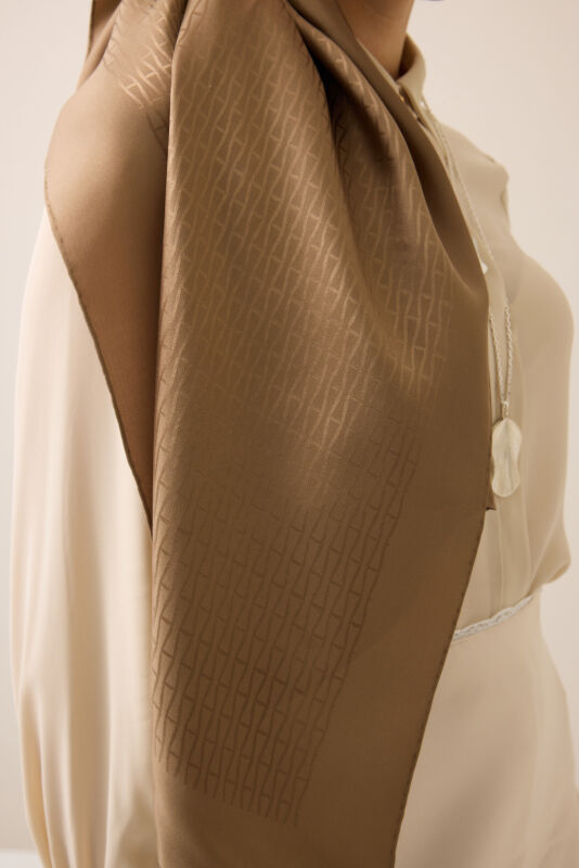 Iman I Light Brown Jacquard Silk Shirt Shawl - 5
