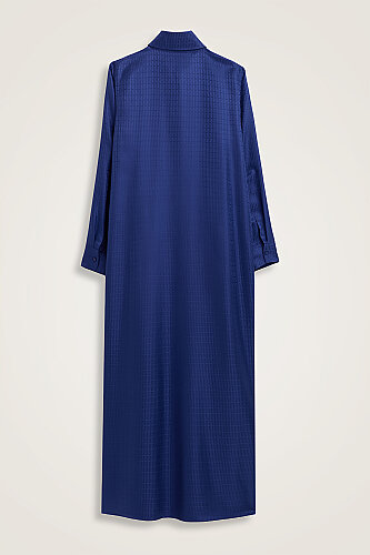 Iman I Night Blue Jacquard Silk Buttoned Shirt Dress - 3