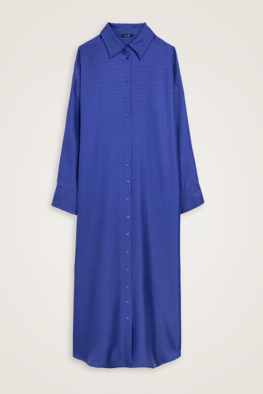 Iman I Night Blue Jacquard Silk Shirt Dress - 1