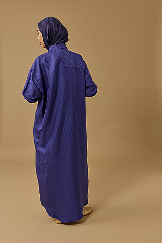 Iman I Night Blue Jacquard Silk Shirt Dress - 5
