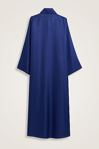 Iman I Night Blue Pleated Buttoned Jacquard Silk Dress - 3