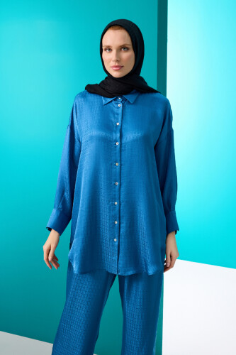 Iman I Silk Pajamas Shirt Blue 