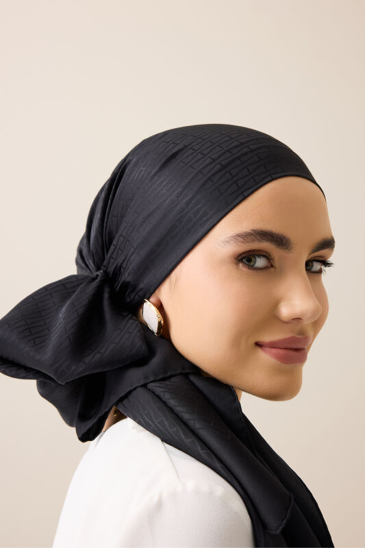 İman I Siyah Jakar İpek Gömlek Şalı 70x200 - 3