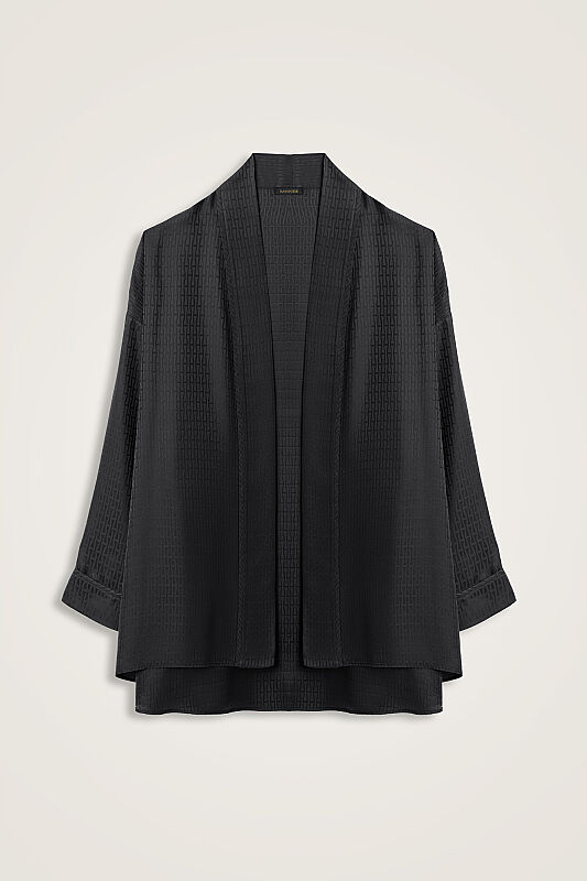 İman I Siyah Jakar İpek Kısa Kimono - 1