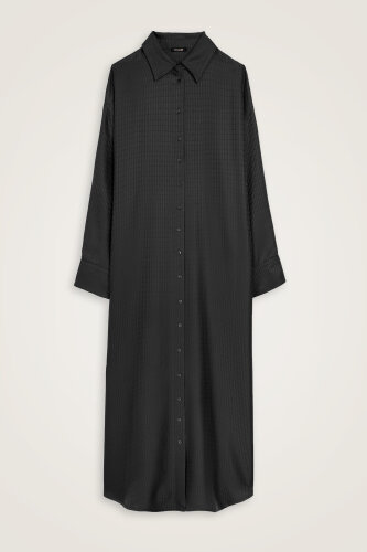 İman I Siyah Jakarlı İpek Gömlek Elbise - Imannoor (1)