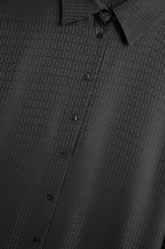 İman I Siyah Jakarlı İpek Gömlek - 2
