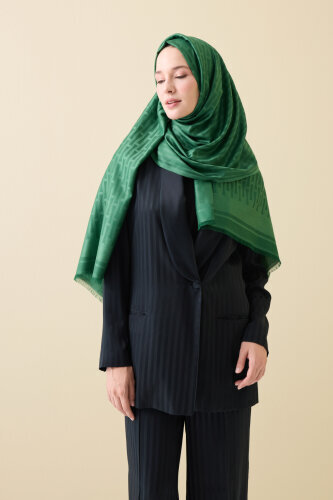 Iman I Zümrüt Yeşili İpek Şal 70x200 - 3