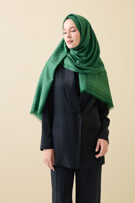 Iman I Zümrüt Yeşili İpek Şal 70x200 - 3